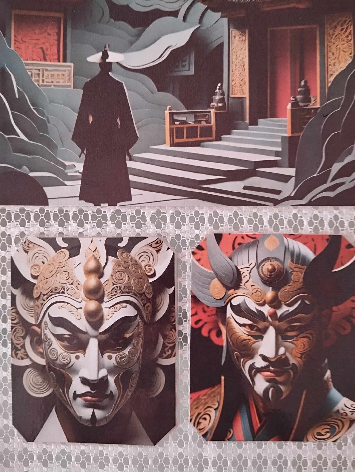 Set déco Masques asiatiques masculins