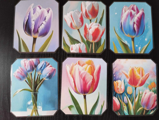 Lot 6 dessous de verre LES FLEURS Les tulipes