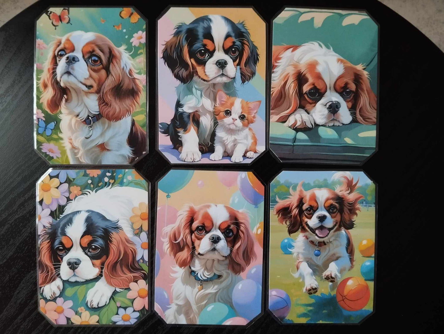 Set décoratif ou Reception 7 pièces  Les chiens CAVALIER KING CHARLES