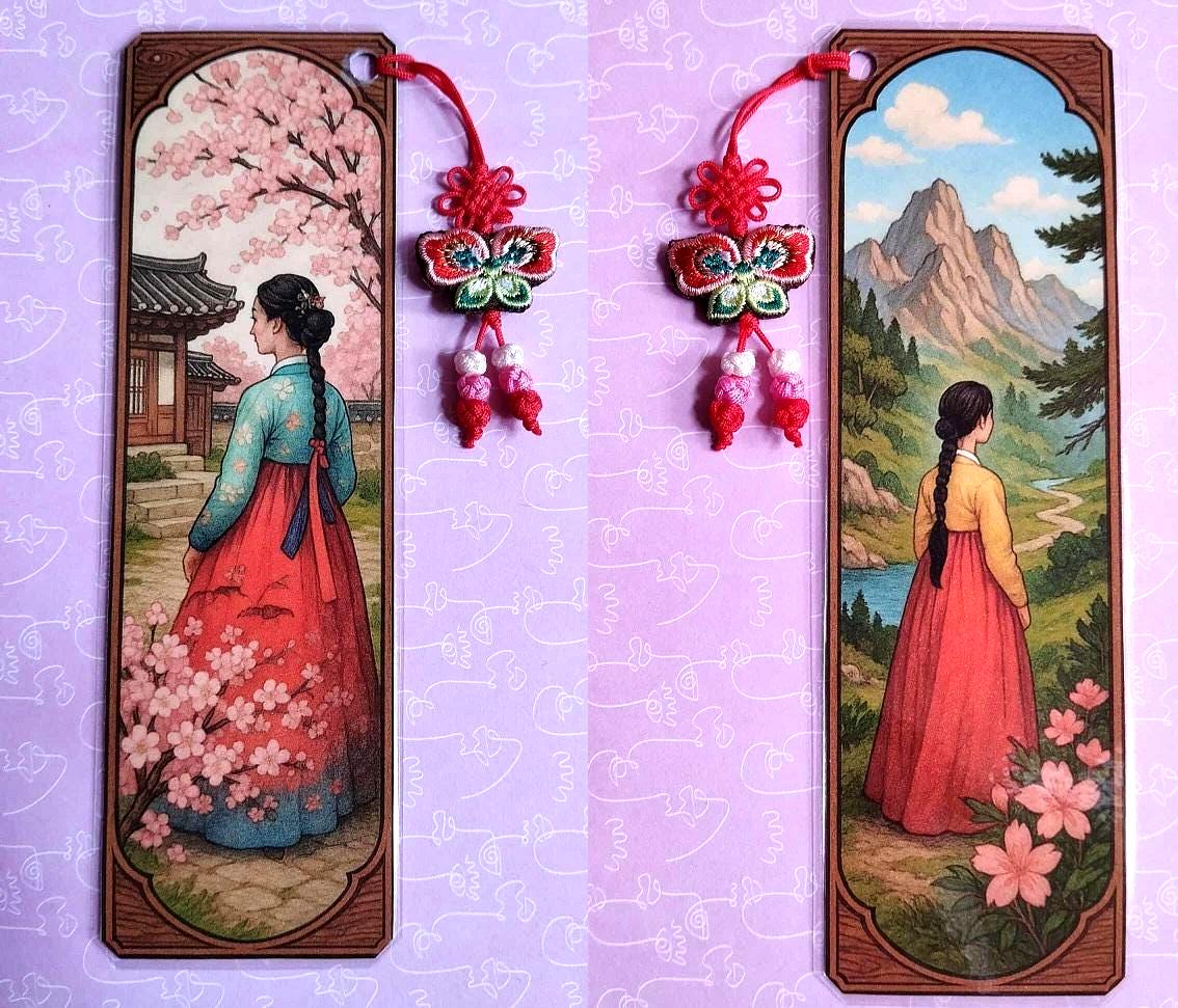 Marque-page coréen fait main – Plastifié – Nœud de hanbok norigae  – Cadeau culturel – Souvenir traditionnel coréen – Décoration murale ou accessoire sac