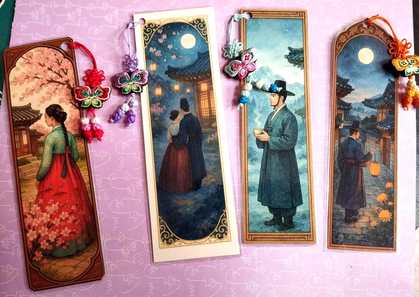 Marque-page coréen fait main –  Plastifié – Nœud de hanbok norigae – Cadeau culturel – Souvenir traditionnel coréen – Décoration murale ou accessoire sac